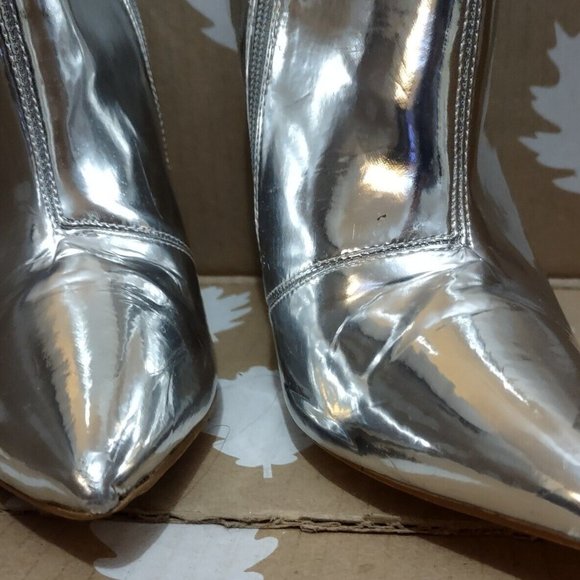 Metallic Stiletto Silver Sock Boots ASOS Truffle Coll. Ankle Heel Boot Sz 6 US - Picture 8 of 12